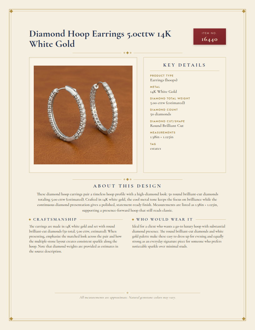 Diamond Hoop Earrings 5.0cttw 14K White Gold — anatomy card