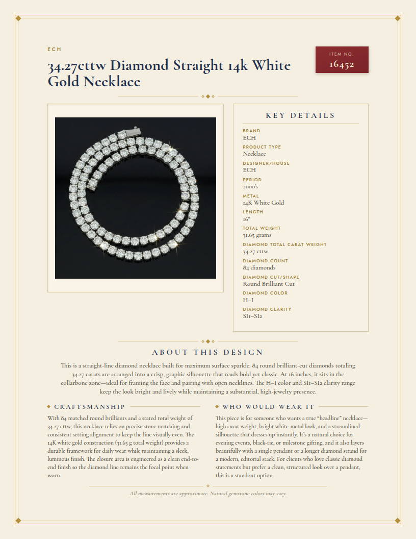 34.27cttw Diamond Straight 14k White Gold Necklace — anatomy card