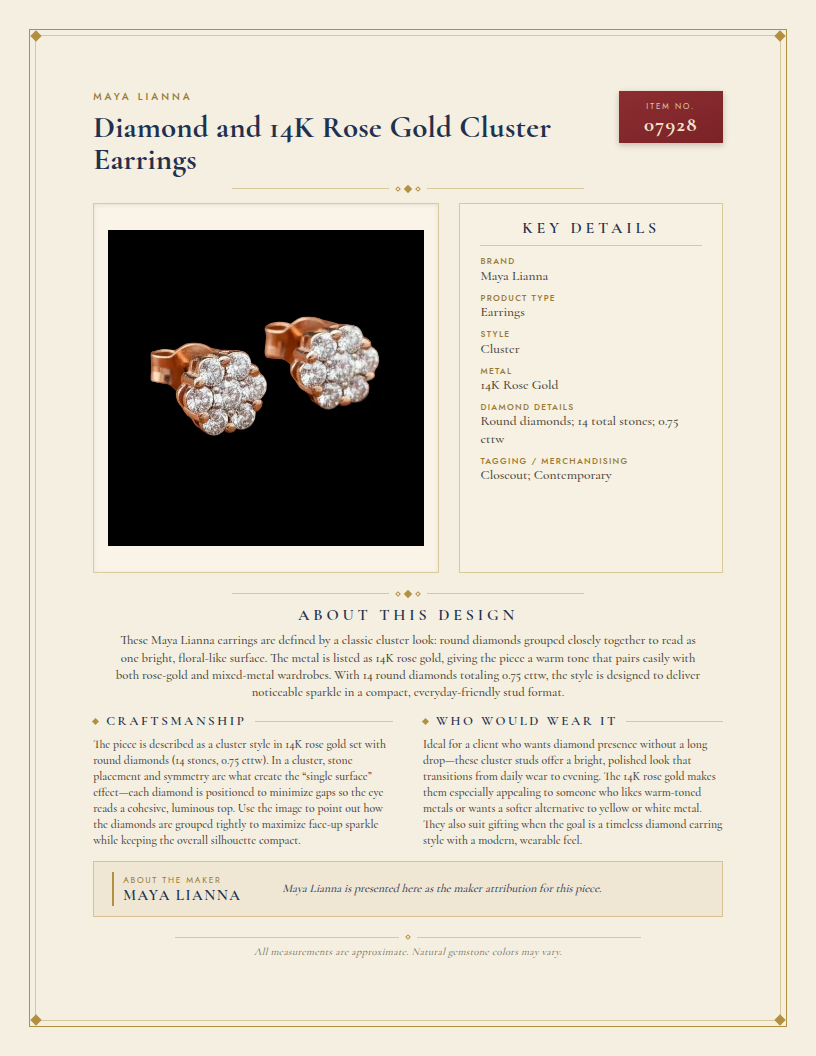 Maya Lianna Diamond and 14K Rose Gold Cluster Earrings — anatomy card