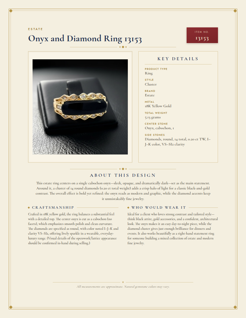 Estate Onyx and Diamond Ring 13153 — anatomy card