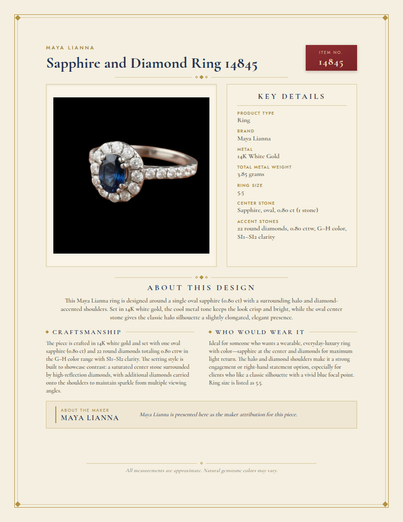 Maya Lianna Sapphire and Diamond Ring 14845 — anatomy card